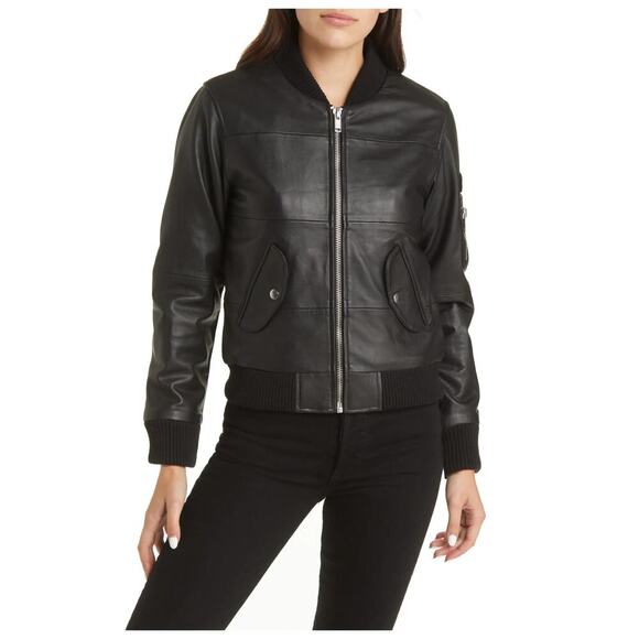 Deadwood Recycled Lambskin Leather Bomber Jacket Size Large - Picture 1 of 15